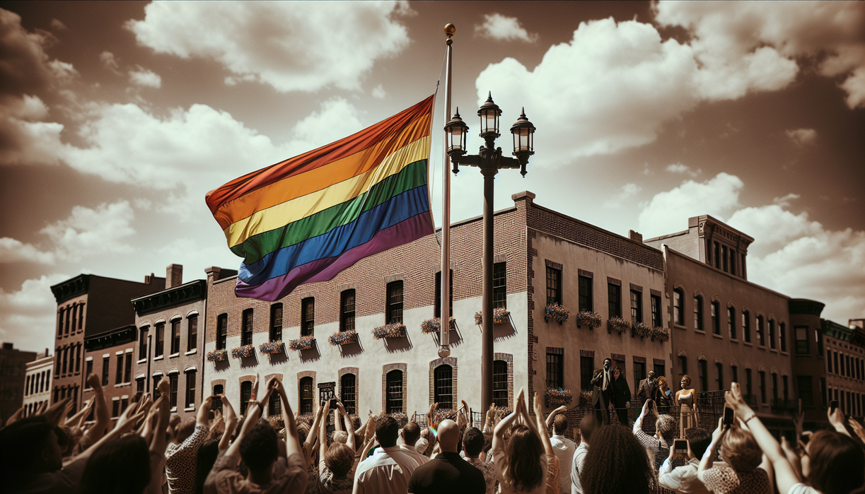 alt_text: Close-up of Pride flags and symbols, highlighting Stonewall’s historical significance.